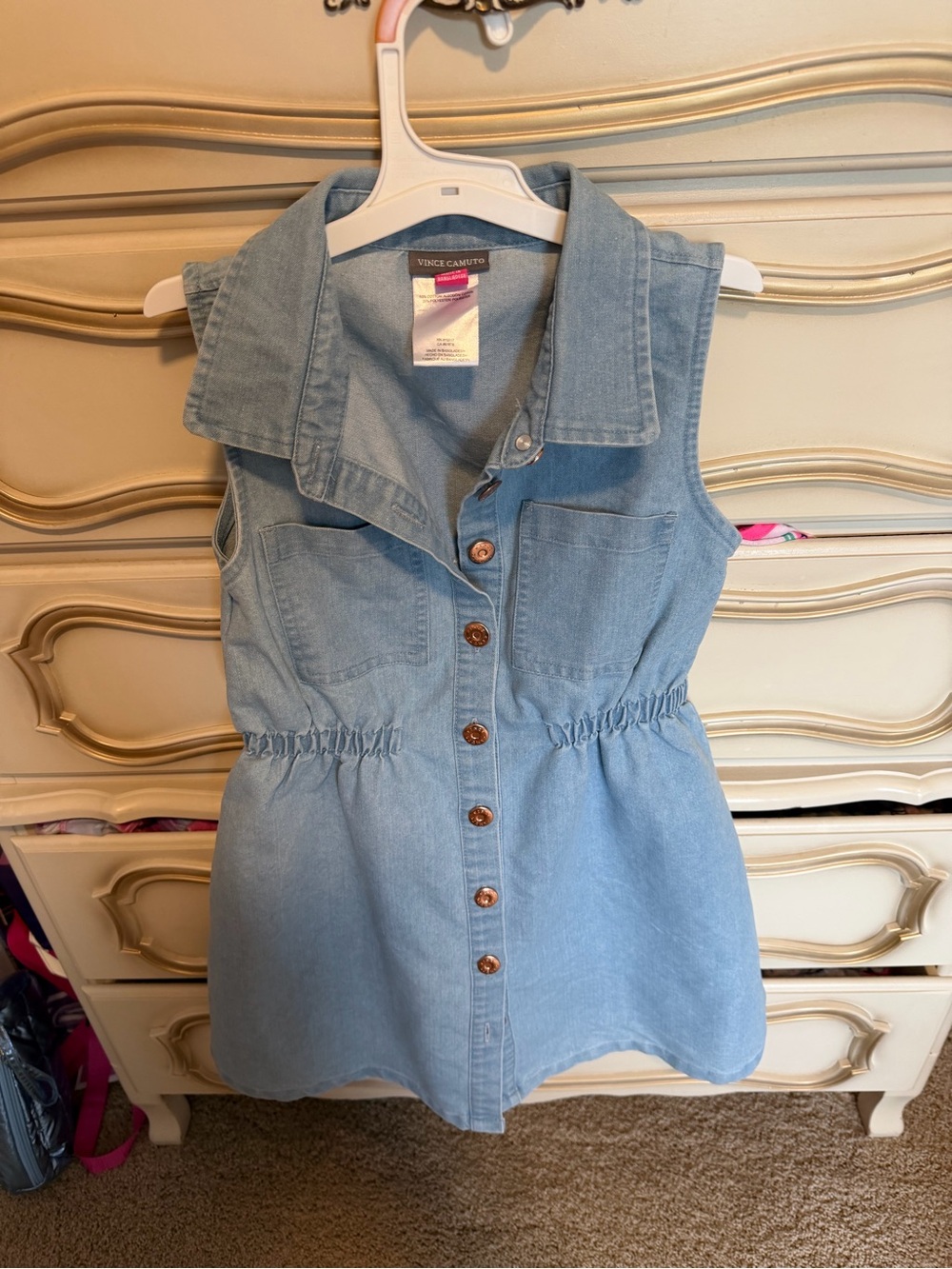 Vince Camuto Light Blue Denim Sleeveless button up girls dress